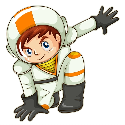 Space Explorers Theme Crouching Astronaut Boy Transparent Sticker